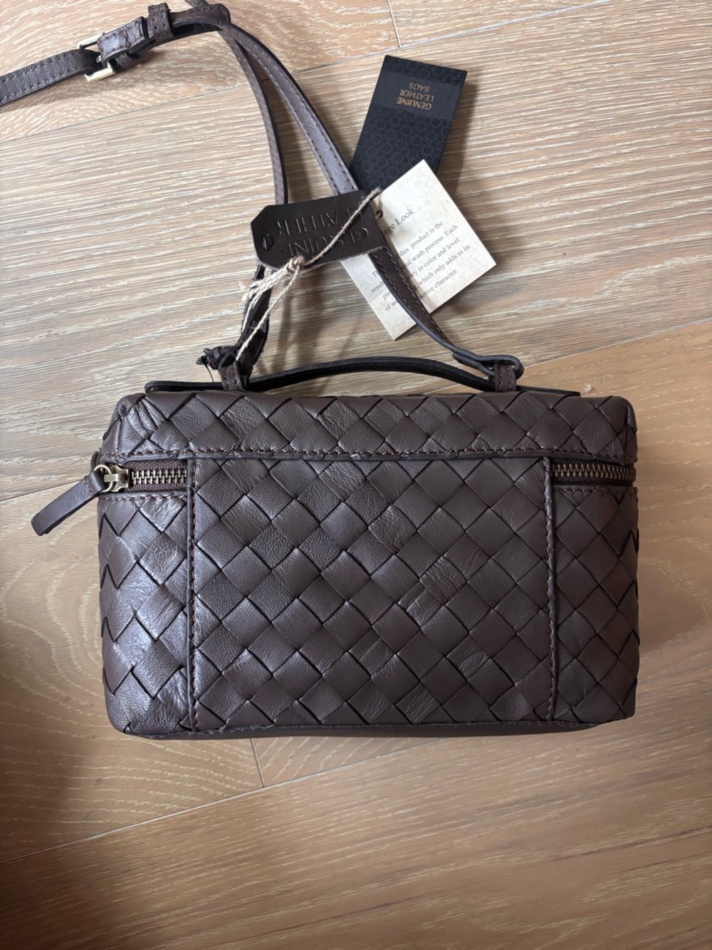 NWT Genuine Leather Woven Bag Bottega Inspired - Picture 4 of 5